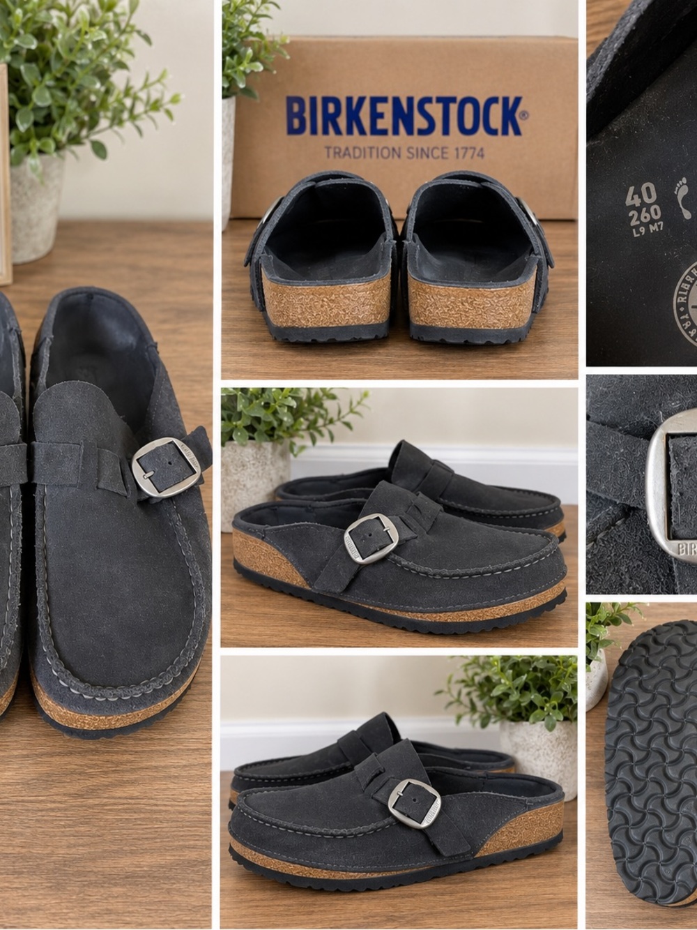 Birkenstock Boston Clogs Charcoal Gray Suede EU 40 Women’s 9